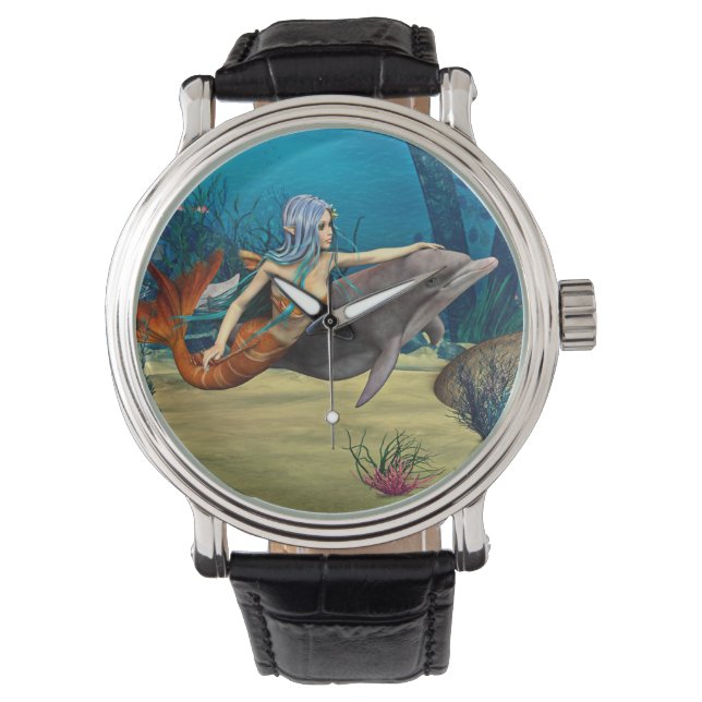 Zeemeermin met Dolphin Horloge (Voorkant)