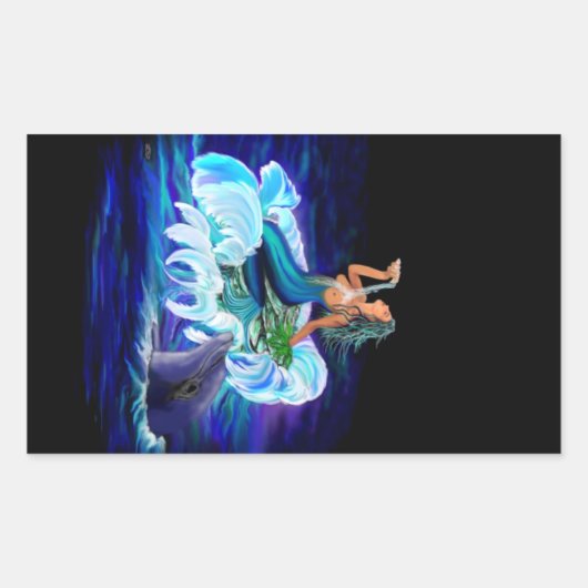 Zeemeermin met Dolphin Rechthoekige Sticker (Voorkant)