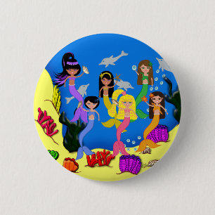 Zeemeermin met Dolphins-Button Ronde Button 5,7 Cm