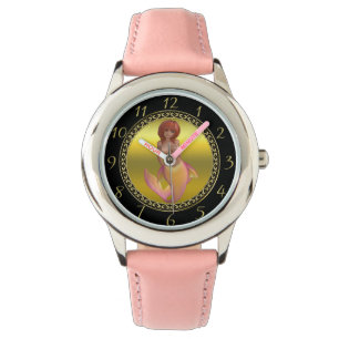 Zeemeermin met een gele en roze staart horloge