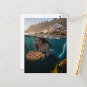 Zeemeermin Met een Pizza Briefkaart