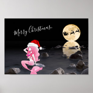 Zeemeermin met Kerstmis en Slaapse kerst Poster