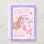 Zeemeermin met Red Hair Pink en Paarse verjaardag Kaart (Voorkant)