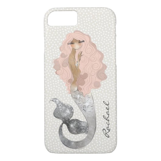 Zeemeermin met roze haar en uw monogram Case-Mate iPhone case (Achterkant)