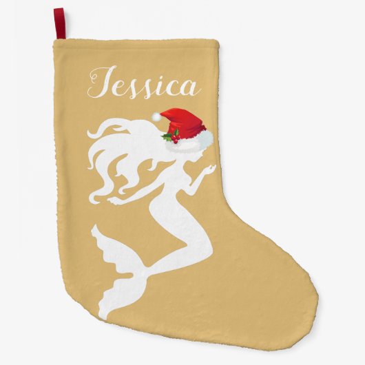 Zeemeermin met Santa Hat Stocking Grote Kerstsok (Voorkant)