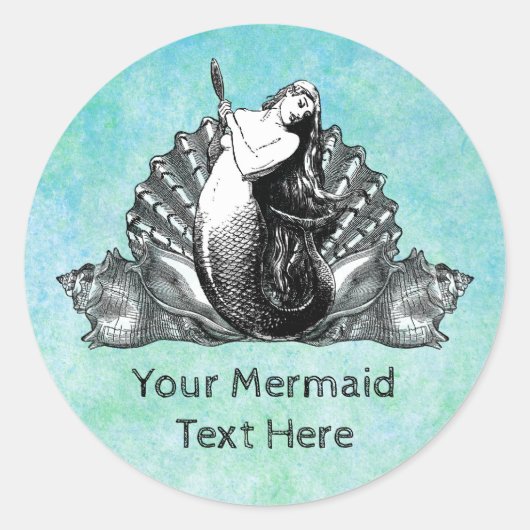  zeemeermin met Seashells Ronde Sticker (Voorkant)