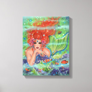 Zeemeermin met tropische viskunst door Renee Lavoi Canvas Afdruk