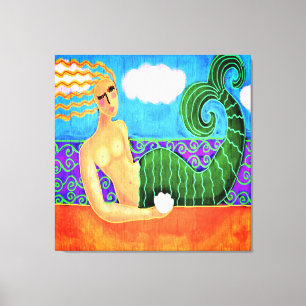Zeemeermin met Zee Shell Abstract Digitaal Schilde Canvas Afdruk