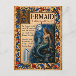 Zeemeermin, Middeleeuwse Bestiarium Kunst Briefkaart