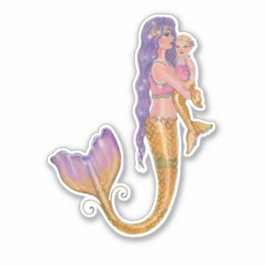 Zeemeermin moeder en baby door Renee Lavoie Sticker
