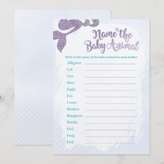 Zeemeermin Naam de Baby Animal Game Kaarten (Voorkant / Achterkant)