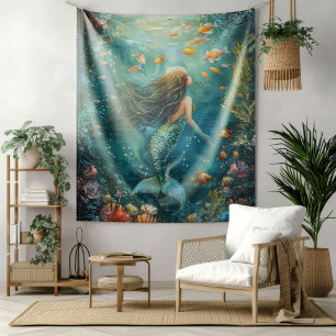 Zeemeermin onder de zee wandkleed