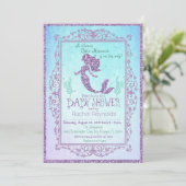 Zeemeermin onder het Zee Baby shower Invitation Kaart (Staand voorkant)