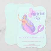 Zeemeermin onder het Zee Birthday Blue Party Kaart (Voorkant / Achterkant)
