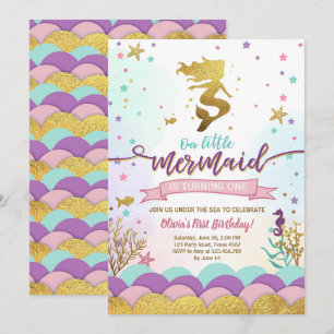 Zeemeermin onder het Zee Birthday Invitation Paars Kaart