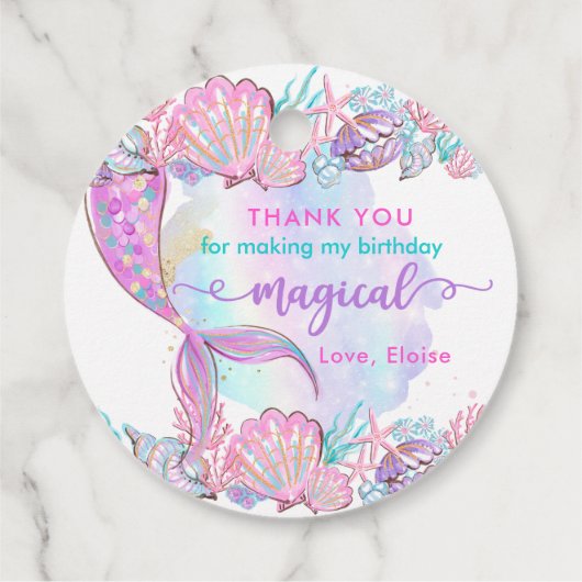 Zeemeermin onder het Zee Birthday Party Magical Bedankjes Labels (Achterkant)