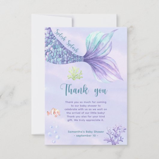 Zeemeermin onder het zee Dank u Baby shower Bedankkaart (Voorkant)