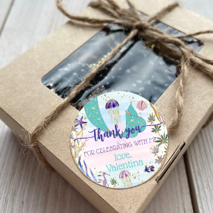 Zeemeermin onder het Zee Glitter Bedankt Favor Ronde Sticker