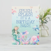 Zeemeermin onder het Zee Meisjes Verjaardagsuitnod Kaart (Staand voorkant)