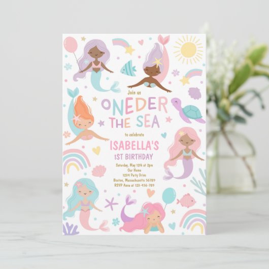 Zeemeermin onder het Zee Oneder Het Zee 1e Verjaar Kaart (Staand voorkant)