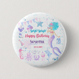 Zeemeermin onder het Zee Roze Paarse 1e Verjaardag Ronde Button 5,7 Cm