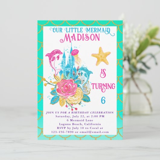 Zeemeermin onder het Zee Turquoise en Gouden Verja Kaart (Staand voorkant)