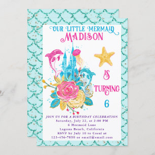 Zeemeermin onder het Zee Turquoise Glitter Verjaar Kaart