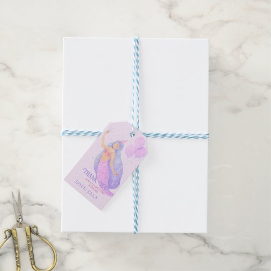 Zeemeermin onder het Zee Verjaardagsfeest Dank u Cadeaulabel (Met Touw)