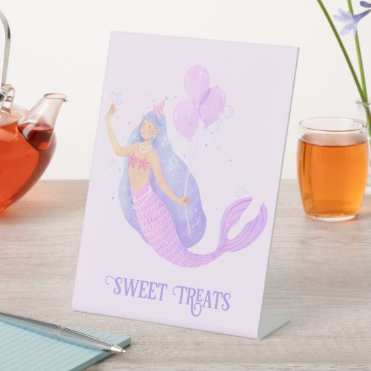 Zeemeermin Onder het Zee Verjaardagsfeestje Zoete Reclamebord Met Voetstuk (Insitu)