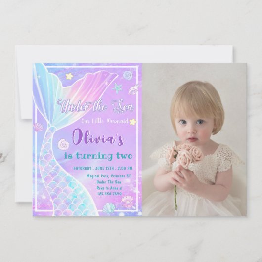 Zeemeermin onder het Zee Verjaardagsfotouitnodigin Kaart (Voorkant)