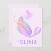 Zeemeermin Onder het Zee Verjaardagsmeisje Leeftij RSVP Kaartje (Voorkant / Achterkant)