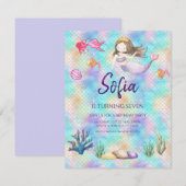 Zeemeermin onder het Zee Water Birthday Invitation (Voorkant / Achterkant)