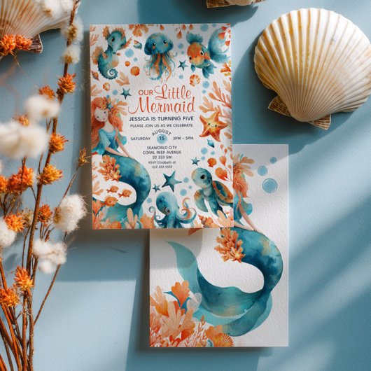 Zeemeermin onder het Zee Waterverf Kind Kaart