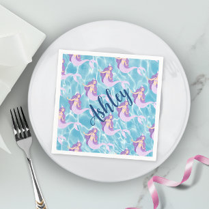 Zeemeermin onder het zee waterverf oceaan kinder p servet