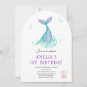 Zeemeermin Onder het zee witte verjaardagsuitnodig Kaart (Voorkant)
