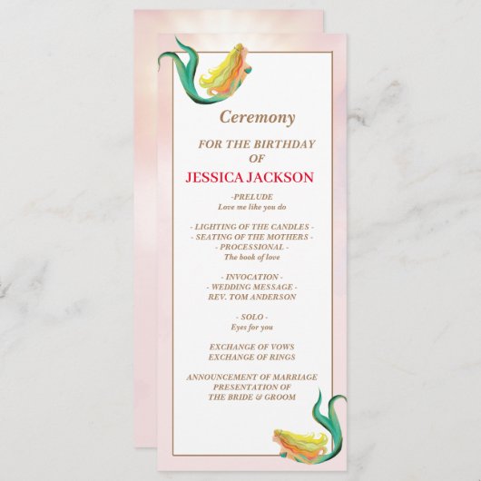 Zeemeermin onder Zee Birthday Party Programma (Voorkant / Achterkant)