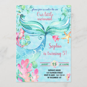 Zeemeermin onder Zee Girl Birthday Party Kaart