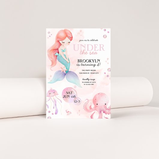 Zeemeermin Onder Zee Meisjes Verjaardagsfeestje Kaart