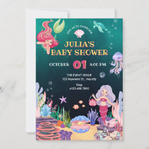 Zeemeermin onderwater flora en fauna baby shower kaart