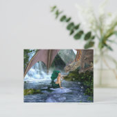 Zeemeermin ontmoet Dragon Fantasy Waterval Briefkaart (Staand voorkant)