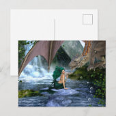 Zeemeermin ontmoet Dragon Fantasy Waterval Briefkaart (Voorkant / Achterkant)