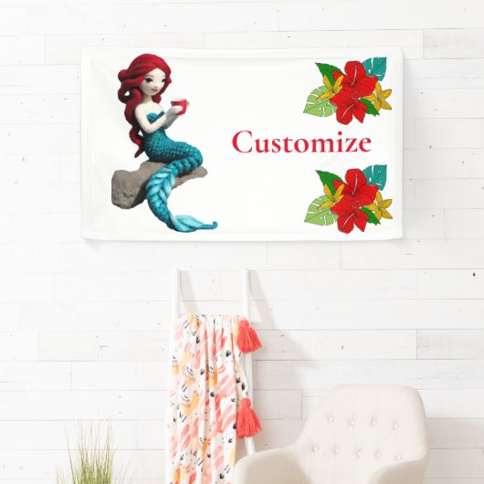 Zeemeermin ontspannen met drank Thunder_Cove Spandoek (Insitu)