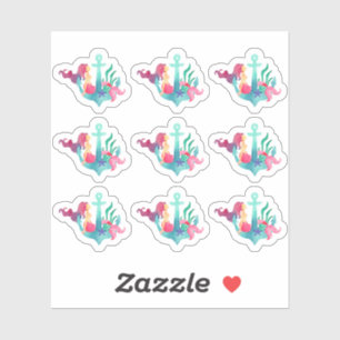 Zeemeermin op Anker Zeevaart Waterverf Meisje op h Sticker