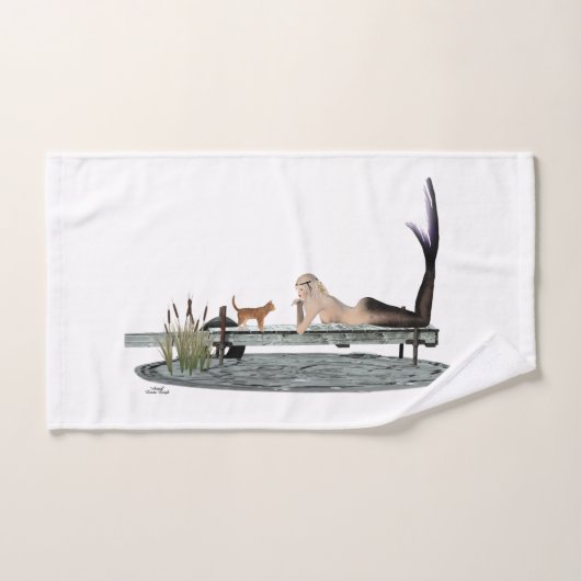Zeemeermin op boot dock handdoek (Handdoek)