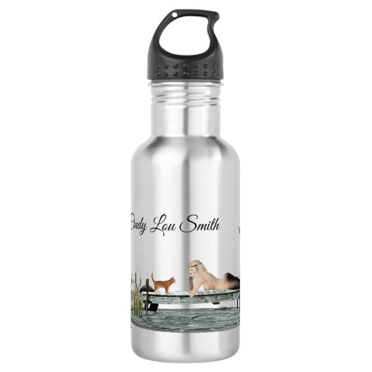 Zeemeermin op boot dock waterfles (Voorkant)