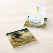 Zeemeermin op Gouden Zanden Glazen Onderzetter (Schuin)