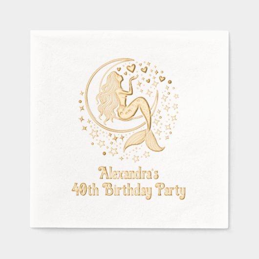 Zeemeermin op Halve Maan Verjaardag Elke Leeftijd Folie Servetten (Voorkant)