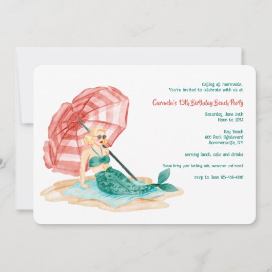 Zeemeermin op het strand kaart (Voorkant)