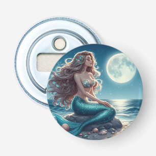 Zeemeermin op het strand 's nachts button flesopener