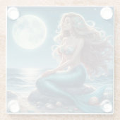 Zeemeermin op het strand 's nachts glazen onderzetter (Achterkant)